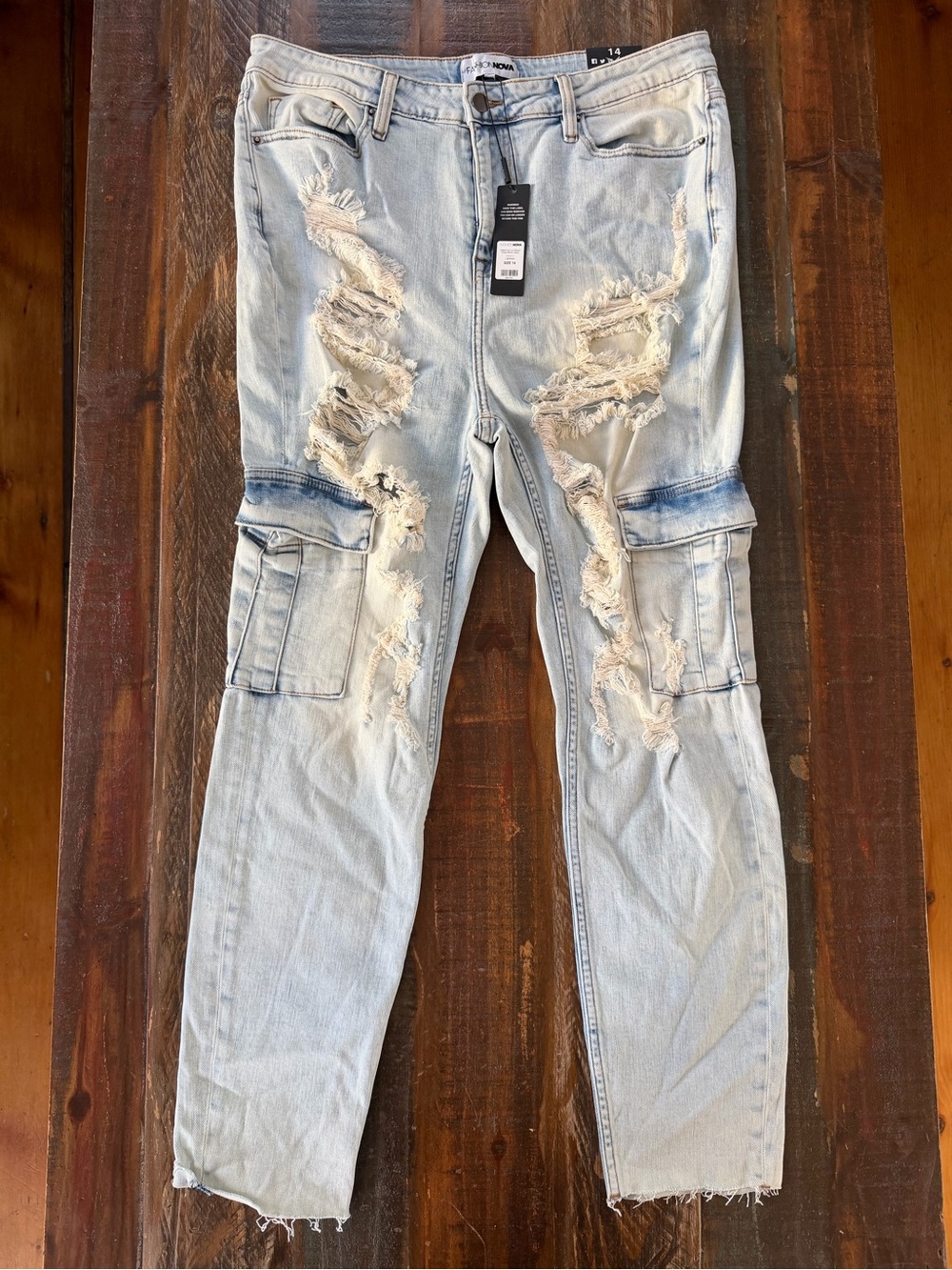 NWT Fashion Nova Women’s 14 Called Out Distressed Cargo Skinny Jeans | SKU 0116